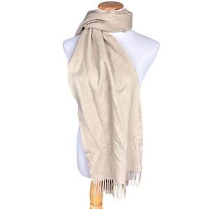 Scotland Unisex Beige Cashmere Scarf Fringed 62"x11.5"